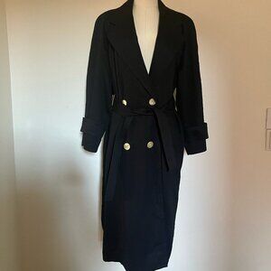 Vintage Black Double-Breasted London Fog Belted Trench Coat - 6P